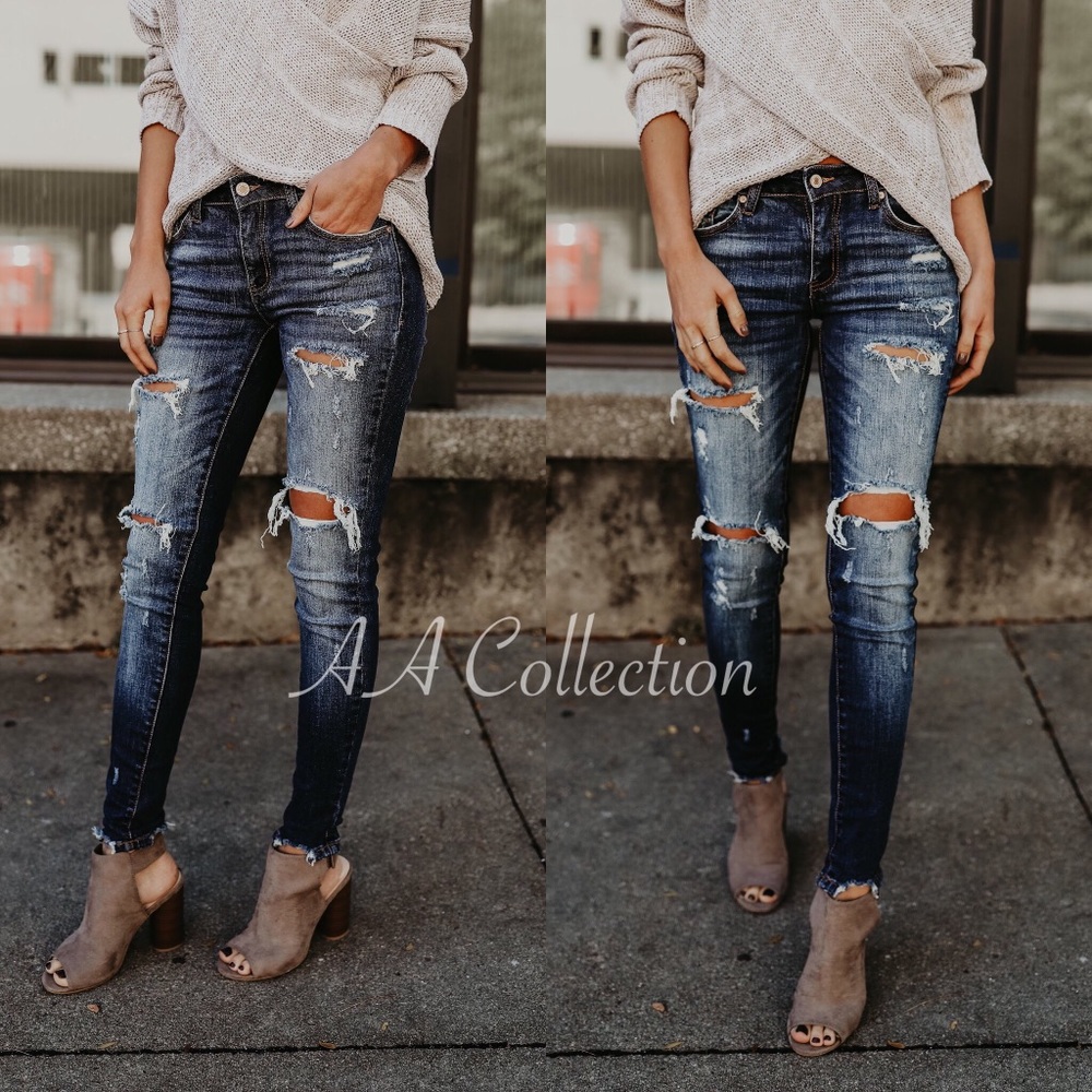 Distressed jeans denim skinny skinnies  0-15